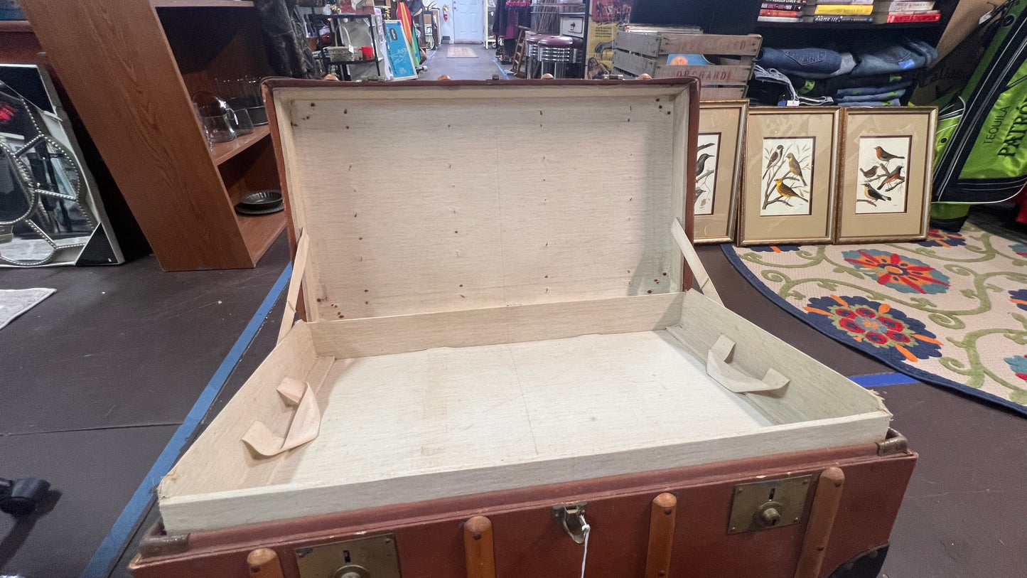 VTG Wooden Travel Trunk Suitcase