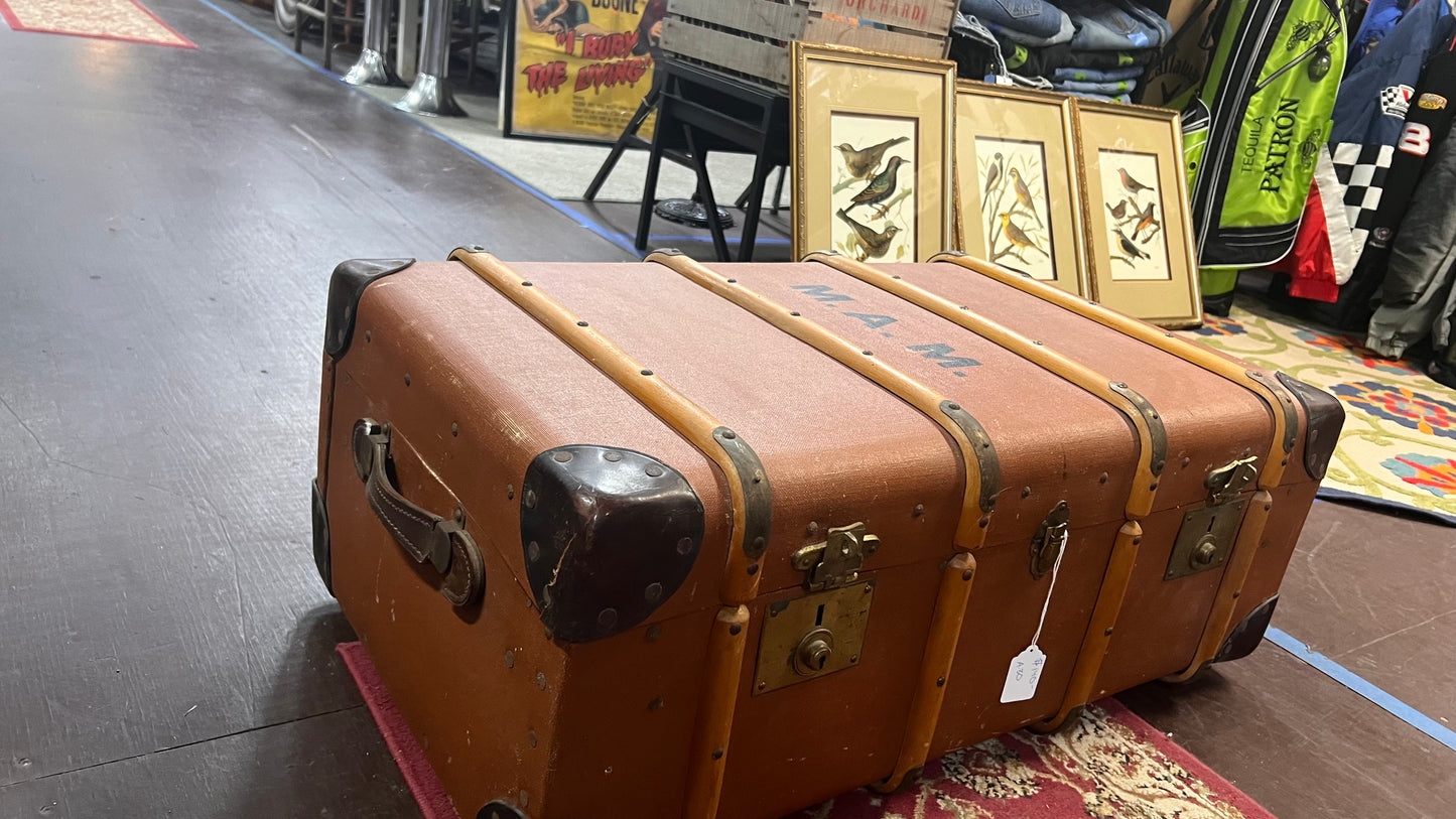 VTG Wooden Travel Trunk Suitcase